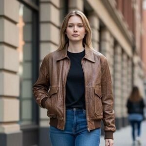 Vintage 1986 Brown Leather Bomber Jacket